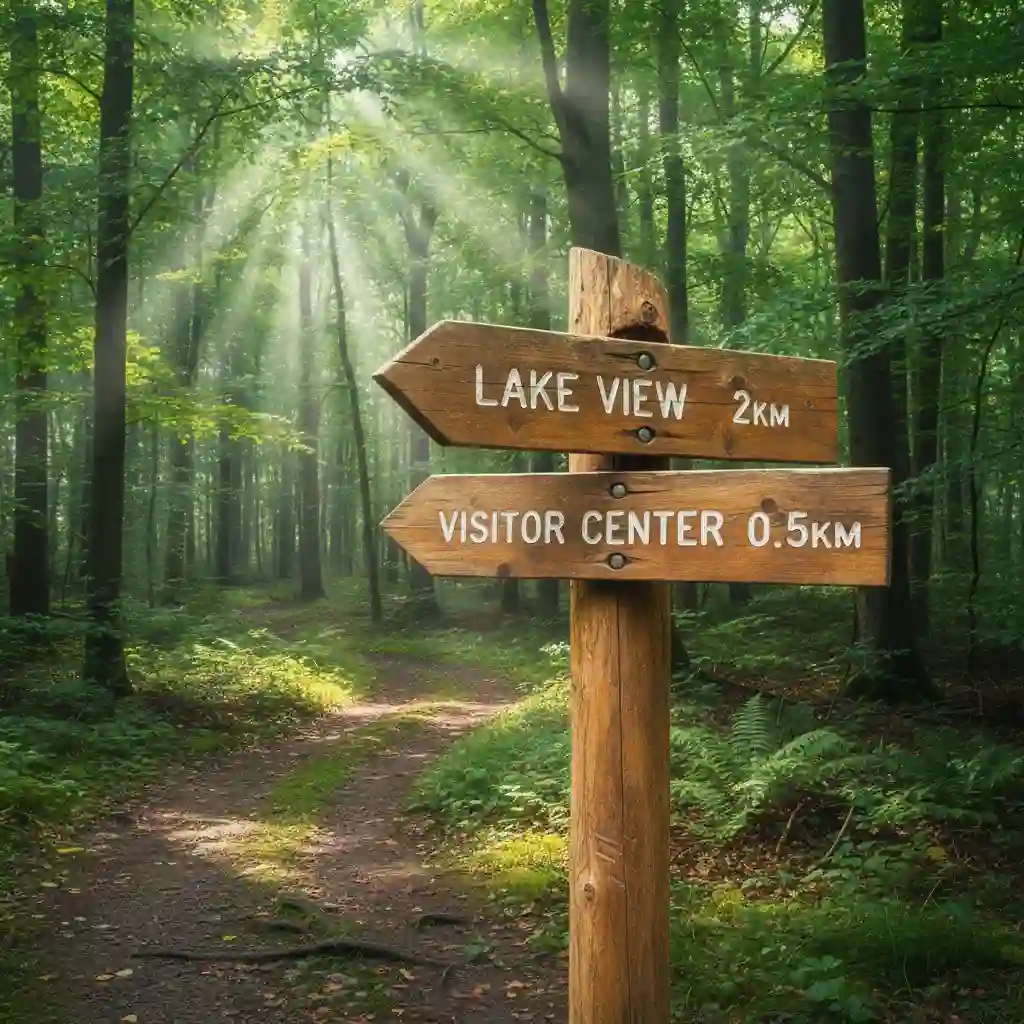 a signpost used for directional guidance in a forest